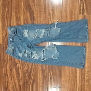 Girls Blue Holey Jeans From Shein